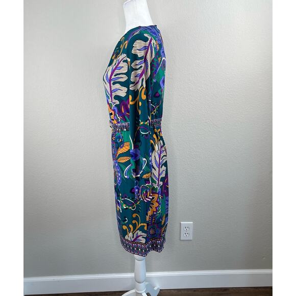 London Times Multi Teal Blue Floral Belted Jewel Neck Mini Sheath Dress 4 NWT - Picture 10 of 15